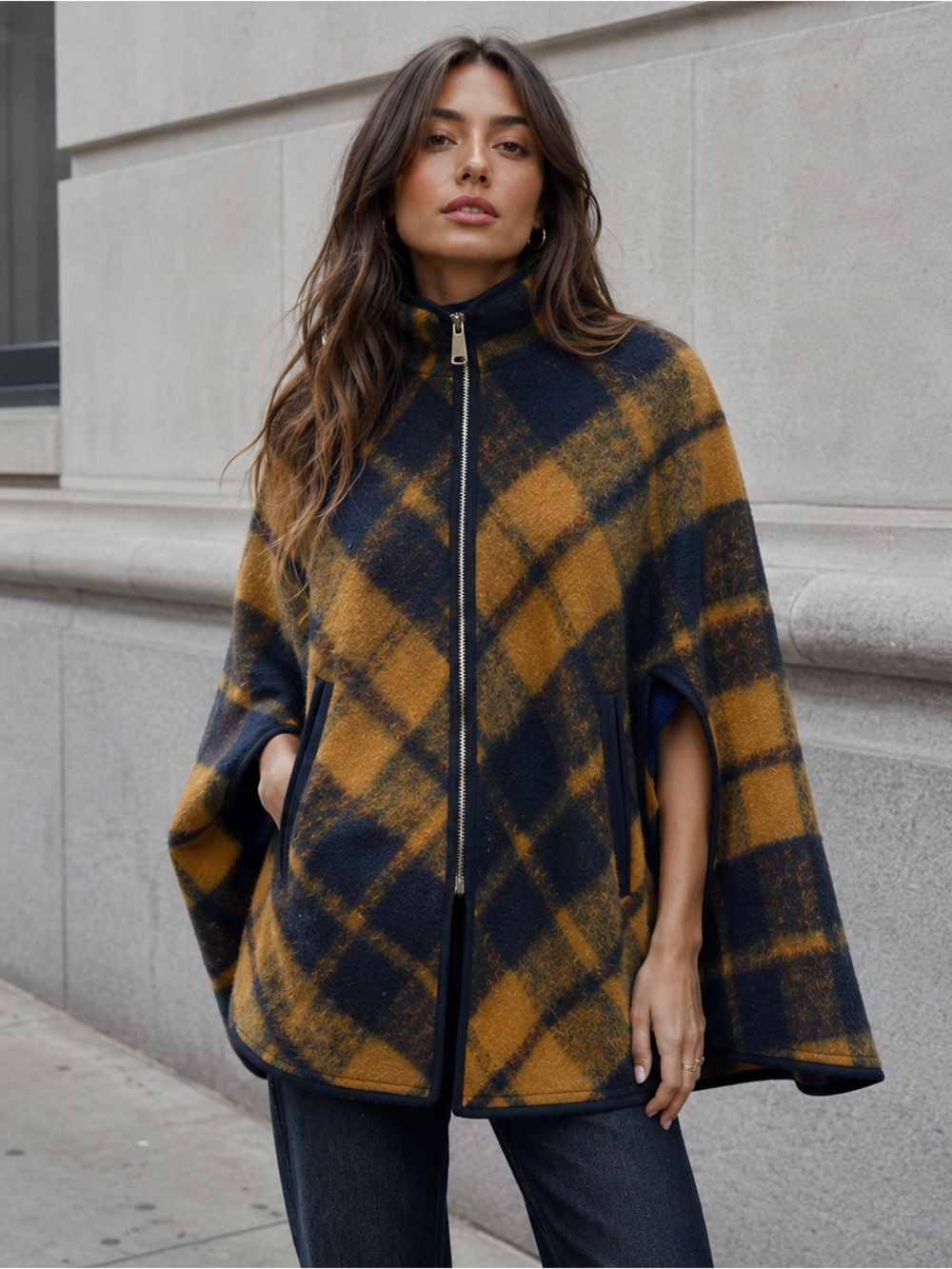 Vintage 70s Wool Plaid Shawl Cape Reversible Heritage Preppy